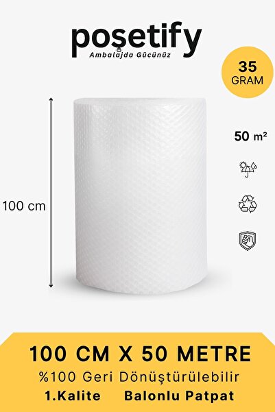 POŞETİFY 100 cm x 50 m Balonlu Naylon Patpat | 1. sınıf | 3 Katlı | 50 m2 | 3...