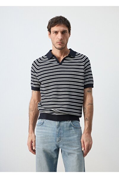 MANGO Man 100% cotton striped polo shirt