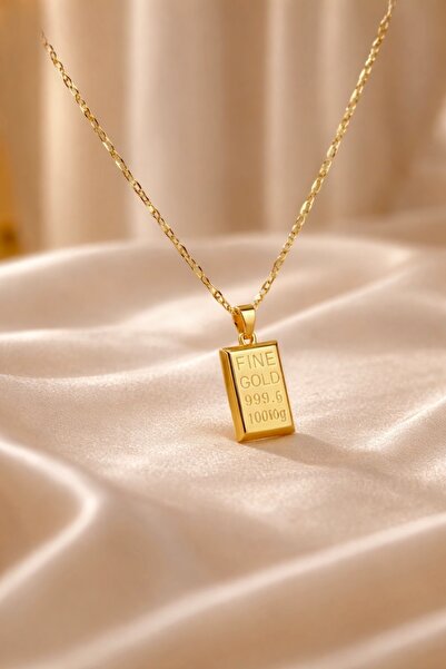 Elifin ışığı Kadın Gold Külçe Altın Model Çelik Kolye - Fine Gold 999.9 Yazıl...