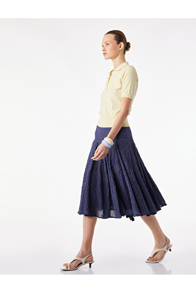 Koton Comfortable Fit Cotton Checkered Pleated Midi Skirt