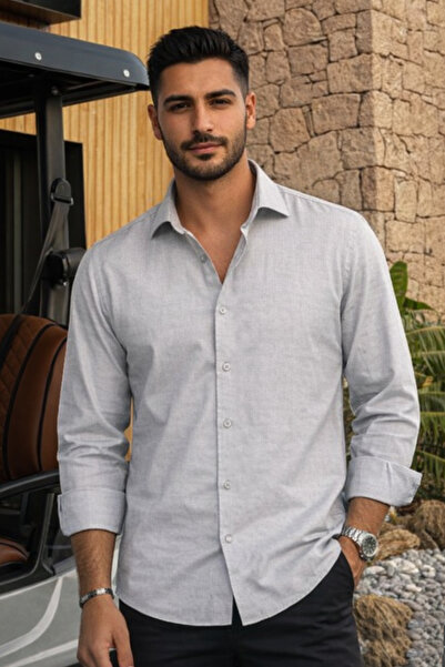 Varetta Muška siva obična košulja dugih rukava bez džepova široka kroj