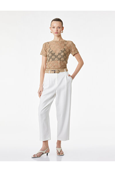 Koton Παντελόνι καρότο με ζώνη, ίσια γραμμή, τσέπες και άνετη εφαρμογή