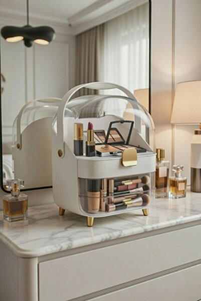 KLARHAUS Premium Kırılmaz Kapaklı Büyük Boy Makyaj ve Takı Organizeri - Çekme...