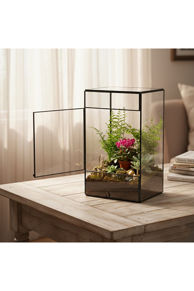 El Crea Designs 25x15x12cm Siyah Çikolata Kutusu Geometrik Teraryum Prizma Ca...