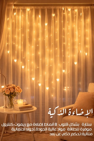 Generic Heart LED Curtain Lights: Romantic Decor & Ramadan Glow, 8 Modes with...