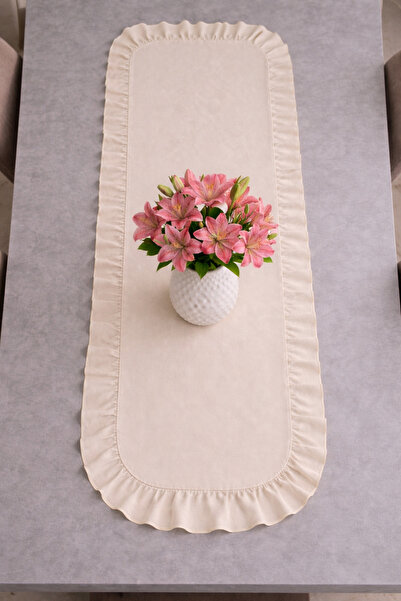 ÇIQRIK HOME Natural Fırfırlı Vintage Ekru Runner Ranır 40x110 Cm