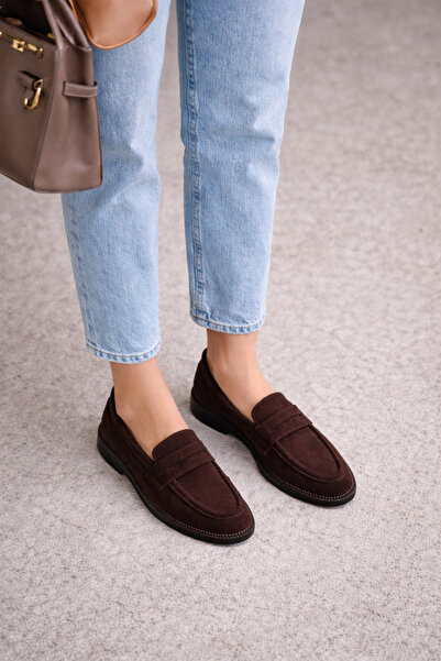 POTEEN Gigi Pantofi de damă din piele intoarsa maro cu catarama, pantofi casu...