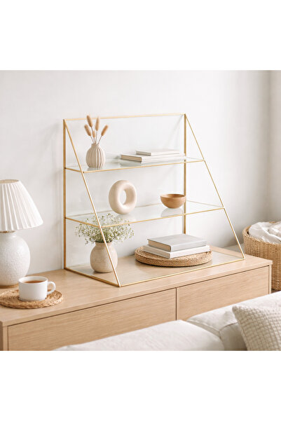 El Crea Designs 45x40x21cm Pirinç Gold 3 Katlı Cam Takı Aksesuar Stand Organi...
