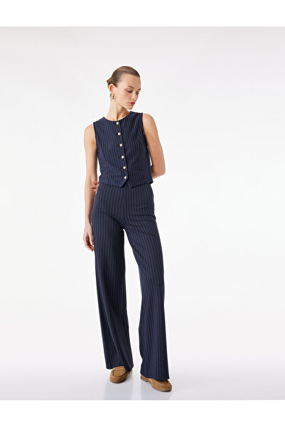 Koton Straight Wide Leg Long Striped Fabric Trousers