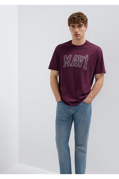 Mavi Logo Baskılı Mor Tişört Loose Fit / Bol Rahat Kesim 0611711-70434