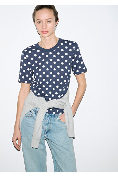 Mavi White Polka Dot Navy Blue T-Shirt Regular Fit / Normal Cut 1614064-91575