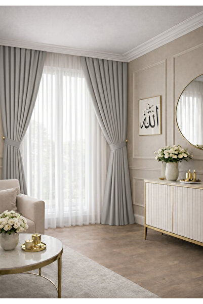 Wowlays Home Light Gray Pleated Background Curtain Velvety Fabric High Qualit...