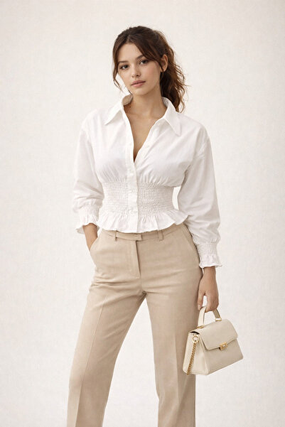 SHEBARA Бяла риза с тънки ивици