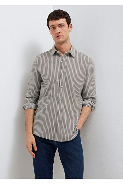 Mavi Men's M0211404-91582 Striped Shirt Morel Above Ground White S White