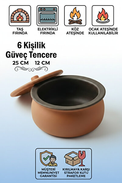 HerşeyTopraktan Toprak Güveç Orta Boy 6 Kişilik Güveç Kapağı Hediyeli