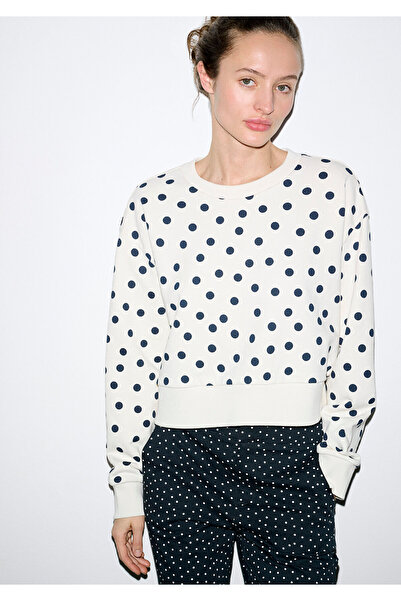 Mavi Lacivert Puantiyeli Ekru Sweatshirt 1S10534-91576