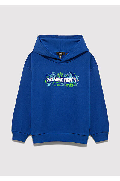 Mavi Minecraft Baskılı Kapüşonlu Sweatshirt 6S10180-70907