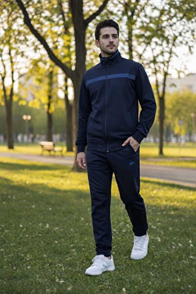 wera Lacivert Yeni sezon yakası nakışlı iki iplik erkek eşofman takımı