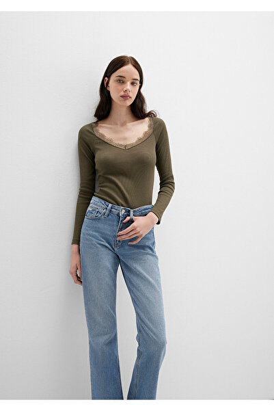 Mavi Langärmliges Khaki-T-Shirt mit engem Schnitt 1613851-87538