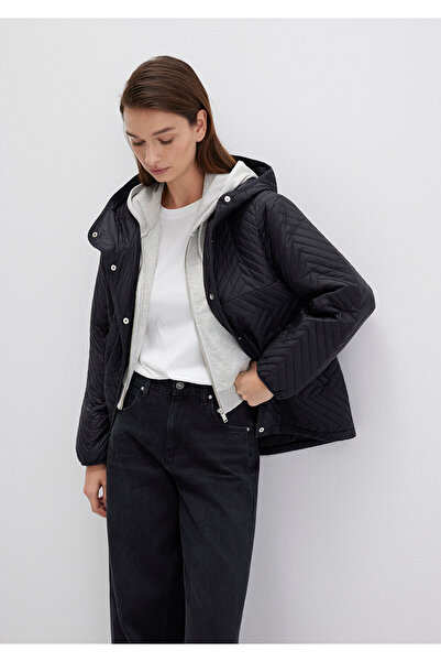 Mavi Kapüşonlu Kapitone Siyah Ceket Loose Fit / Bol Rahat Kesim 1110460-900