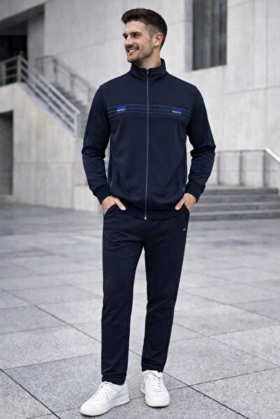 wera Lacivert İki iplik kompak penye göğüste nakış detaylı erkek eşofman takımı