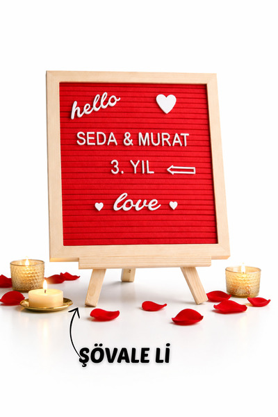 fikirstore Ahşap Şövaleli Ahşap Çerçeveli Özelleştirilebilir Kırmızı Mesaj Pa...