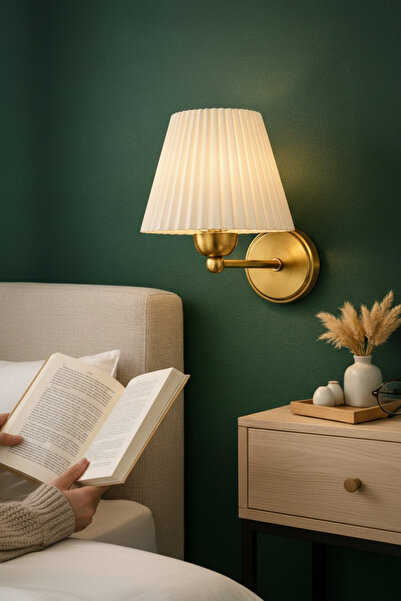 Bubihome Gold Metal Duvar Apliği – Pileli Başlık, Elektrikli, İskandinav Stil...