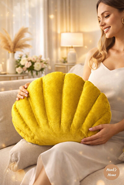 HANK Dekoratif Deniz Tarağı Yastık Orta Boy Desensiz Düz Hardal Sarısı İskand...