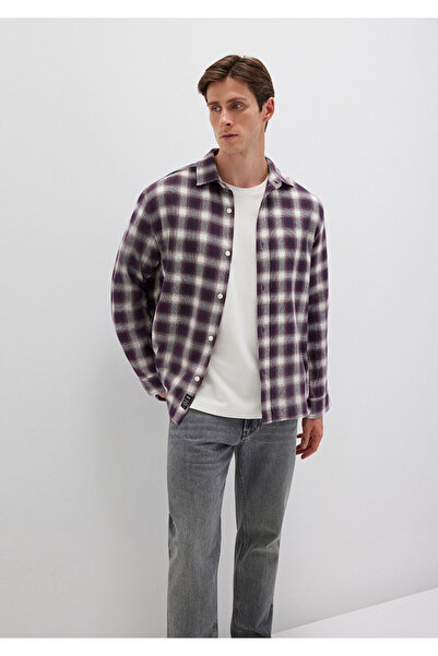 Mavi Cămașă mov în carouri Loose Fit / Loose Casual Fit 0211646-90857