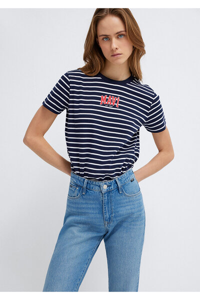 Mavi Marineblaues T-Shirt mit Logo-Print, reguläre Passform / normaler Schnit...