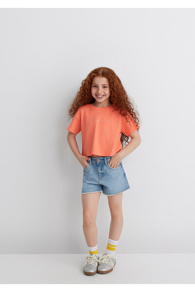 Mavi Orangefarbenes Crop-T-Shirt mit Logo-Print, lockere Passform / lockere, ...