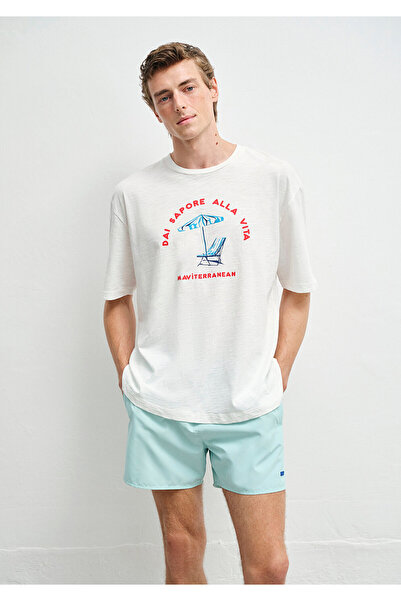 Mavi cu imprimeu Tricou Ecru croi relaxat / Confortabil croială 0612948-70057