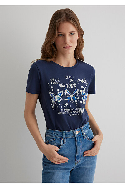 Mavi Butterfly Printed Navy Blue T-Shirt Semi Slim Fit / Semi Slim Fit 161349...