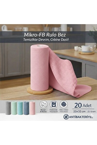 FB Cup (20'li Rulo) Mikro-FB Çok Amaçlı %100 Mikrofiber Temizlik Bezi 25x32 K...