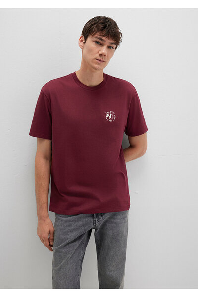 Mavi MJ Logo Baskılı Bordo Tişört Loose Fit / Bol Rahat Kesim 0612839-70394
