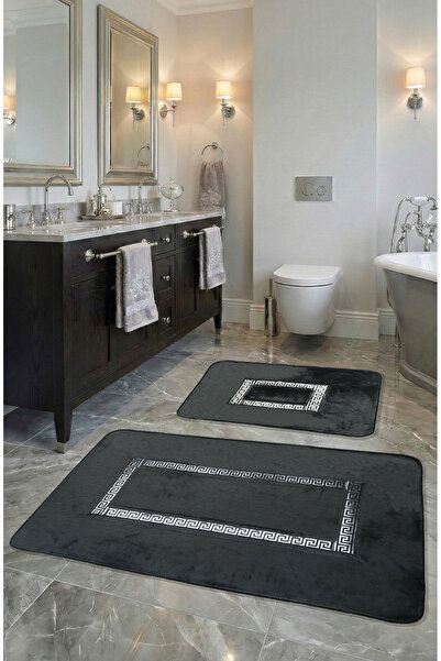 FeelHome مجموعة سجادة حمام ميرام غير قابلة للانزلاق، مكونة من قطعتين من الجلد...