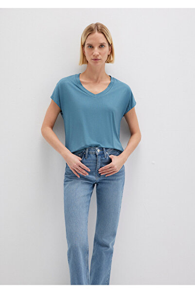 Mavi Tricou vâscos cu decolteu în V - Croială normală167714-70753