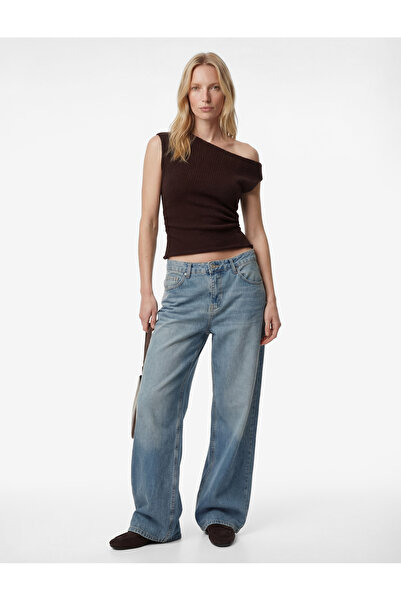 Koton Bürümcük Fabric Slim Fit Textured Sleeveless Asymmetrical Neckline Blouse