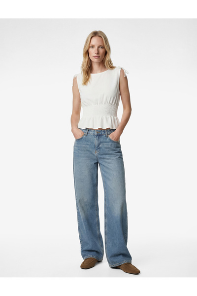 Koton Bürümcük Fabric Gipeli Boat Neck Sleeveless Blouse with Bow Detail