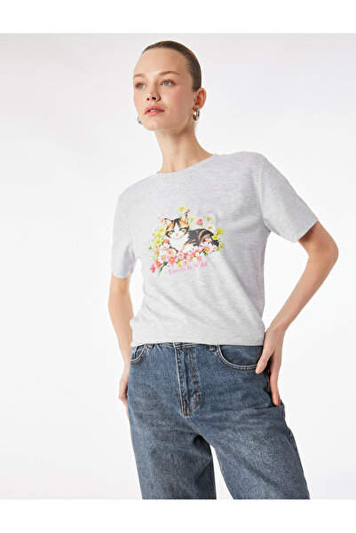 Koton Κοντομάνικο μπλουζάκι με λαιμόκοψη Cycling Neck Cat με τύπωμα