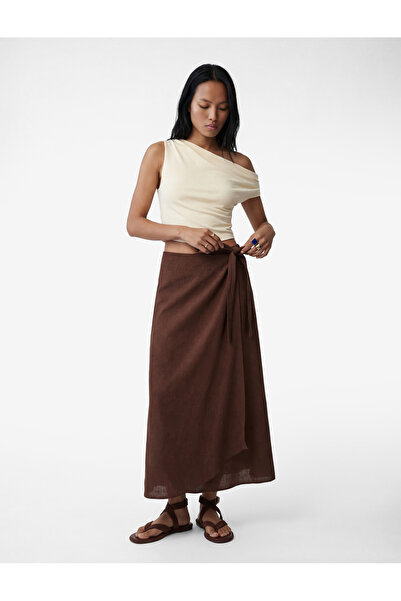 Koton Fusta midi cu două rânduri de nasturi cu aspect de in, cu detaliu de le...