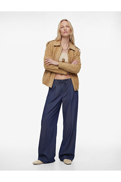 Koton Oversized Faux Suede Jacket with Epaulet Detail Pockets Zipper Long Sleeve