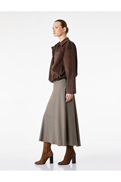 Koton Comfortable Fit Standard Waist Midi Length Striped Flared Skirt