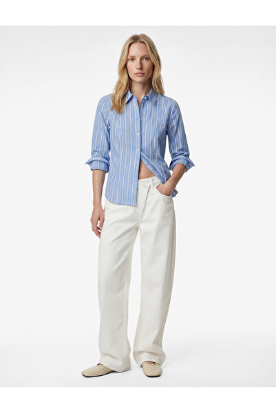 Koton Slim Fit Uzun Kollu Klasik Yaka Çizgili Poplin Gömlek