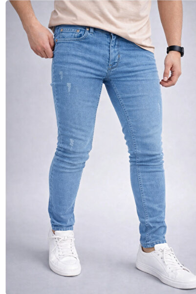 moda biz Blugi de denim pentru bărbați albastru deschis Slimfit - Blugi cu cr...