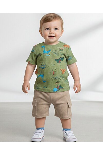Ege Bebek Baby Boy Summer Dinosaur Printed 6-9-12-18-24 Months Baby Suit with...