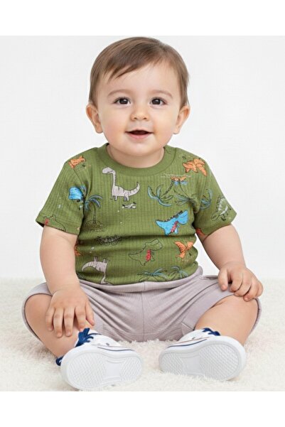 voyyo kids baby طقم أطفال أولادي صيفي بطبعة ديناصور 6-9-12-18-24 شهرًا مع شور...