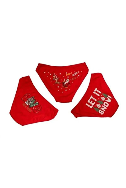 Miravm New Year's Patterned 3-Piece Cotton Panties Set Red Color