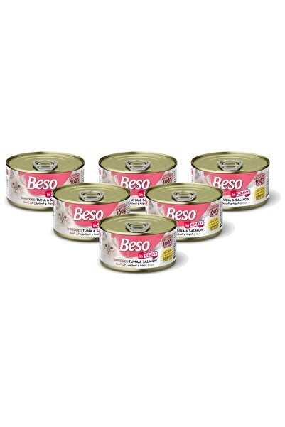 Beso تونة وسمك سلمون مبشور في مرق للقطط البالغة - طعام رطب للقطط خالٍ من الحب...