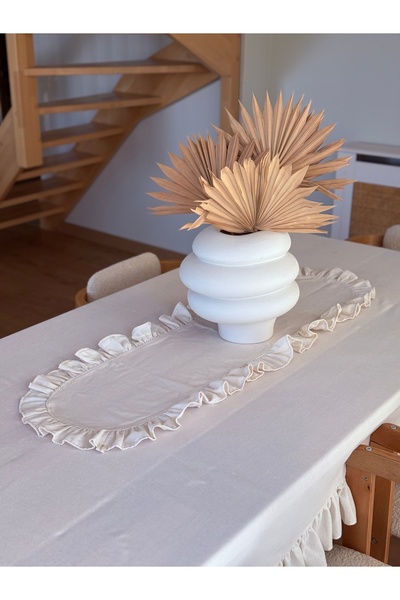 KaiAtelier Natural Keten Her Yeri Fırfırlı Oval Runner 40x120cm